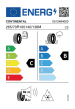 CONTINENTAL 265/70R19.5 140/138M TL Conti Hybrid HS3 EU LRG 14PR M+S 3PMSF Regionální Řízená